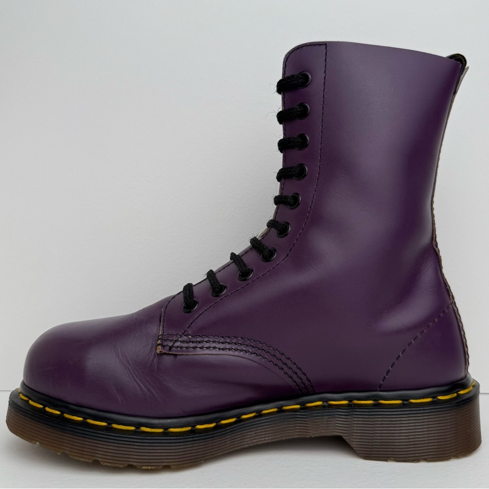 Vintage Dr. Martens England 1919 Purple Leather Steel Toe 10 Eye Boots UK 5 - Picture 7 of 16